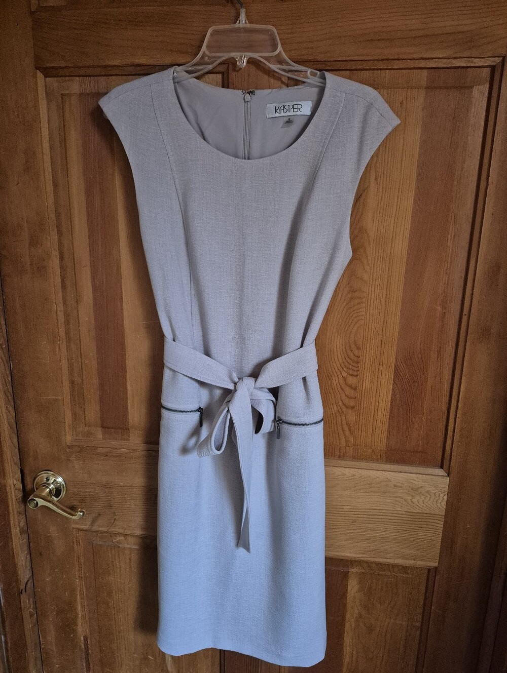 Kasper Light Gray Sleeveless Tie-Waist Midi Dress